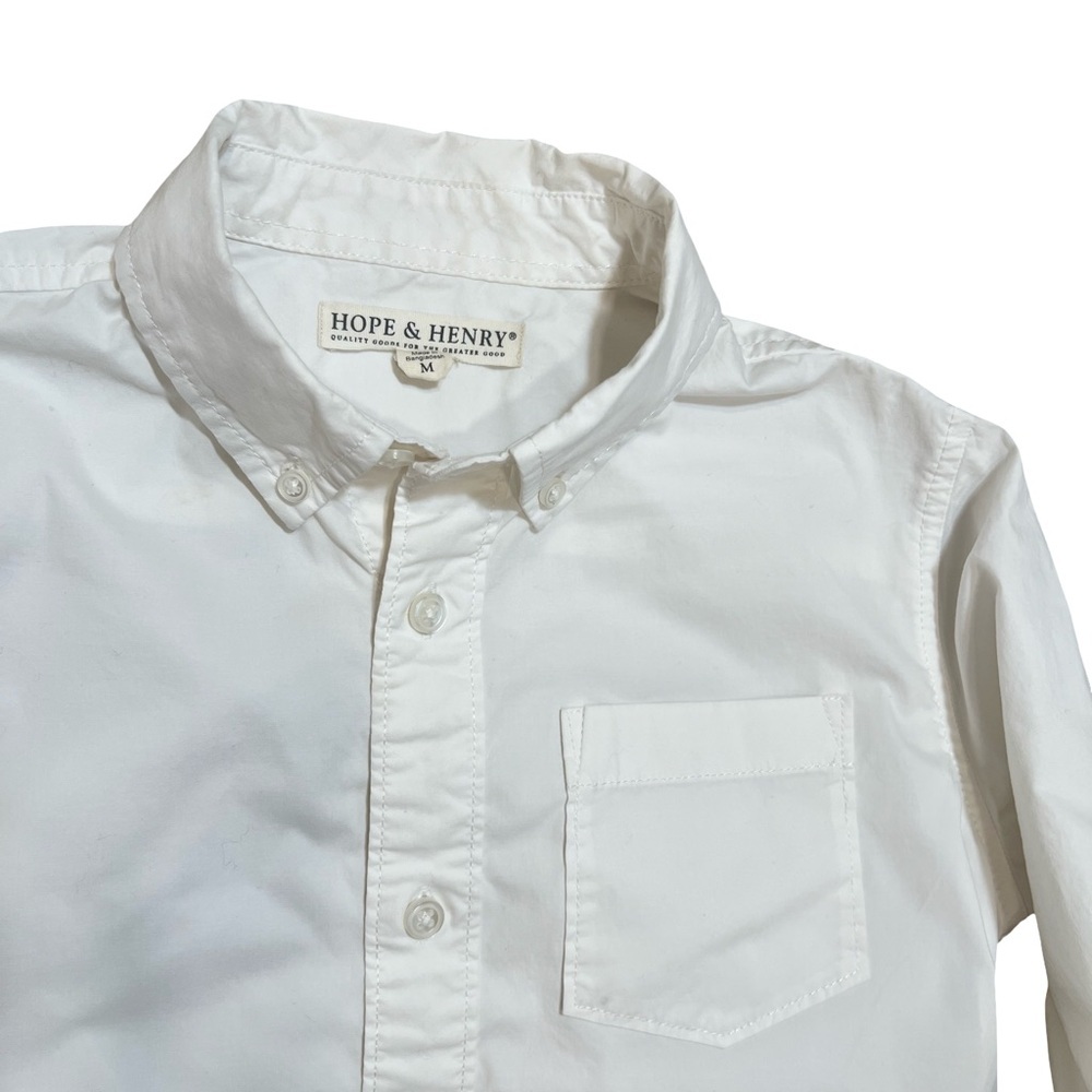 Hope and Henry Boys Stretch Poplin Organic Button Down Shirt in white size M 7/8